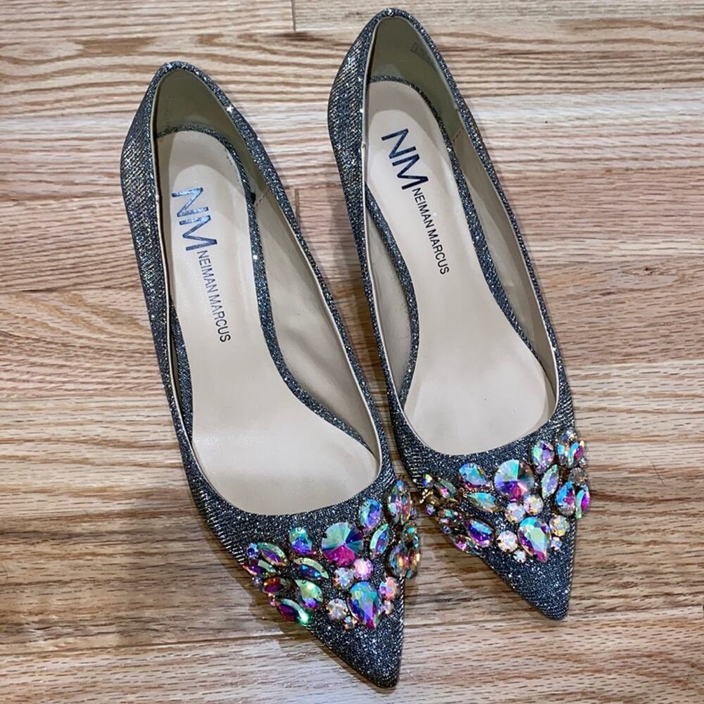 Neiman Marcus embellished shiny holographic pumps size 6